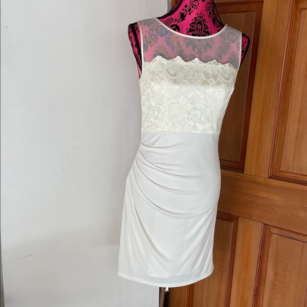 Eliza J Cream Lace Overlay Mini Dress